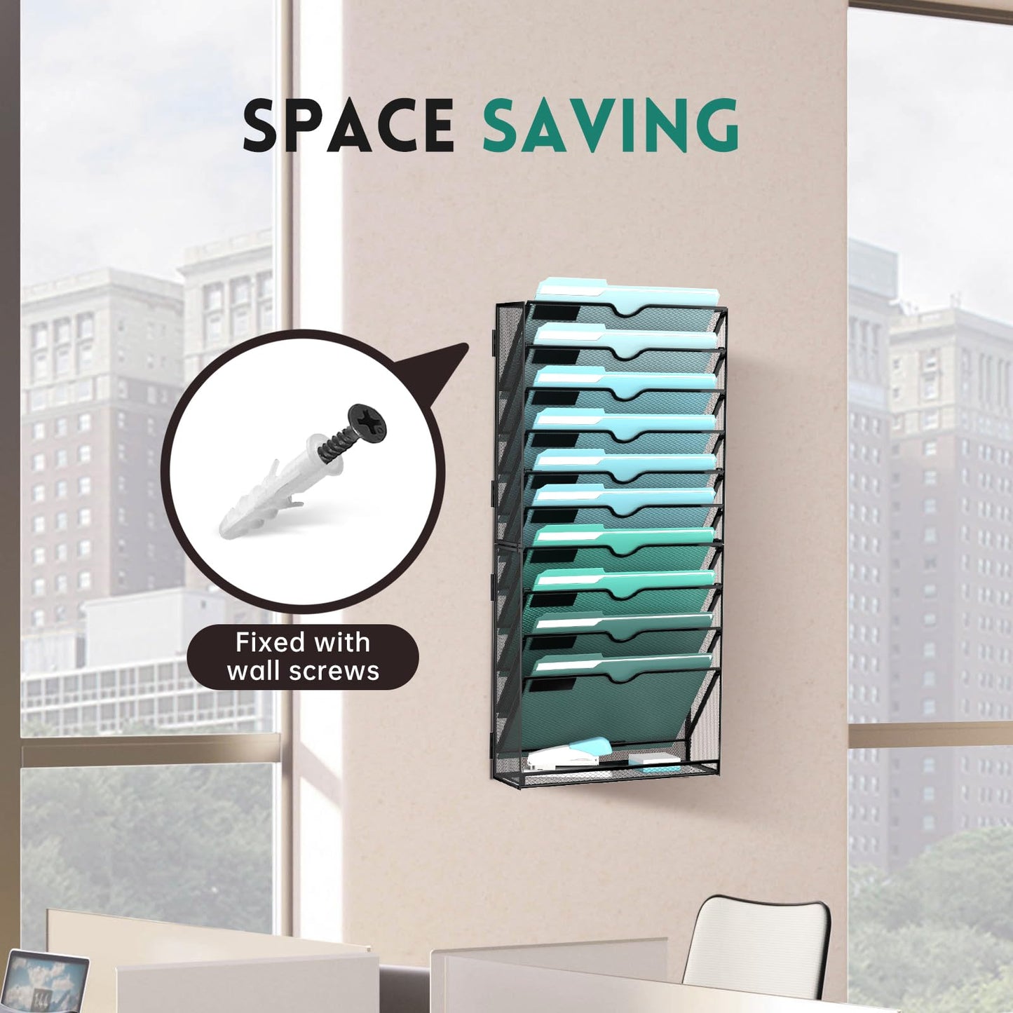 SUPEASY 11-Tier Wall File Organizer, Wall Mounted Mail Sorter, 2 Pack