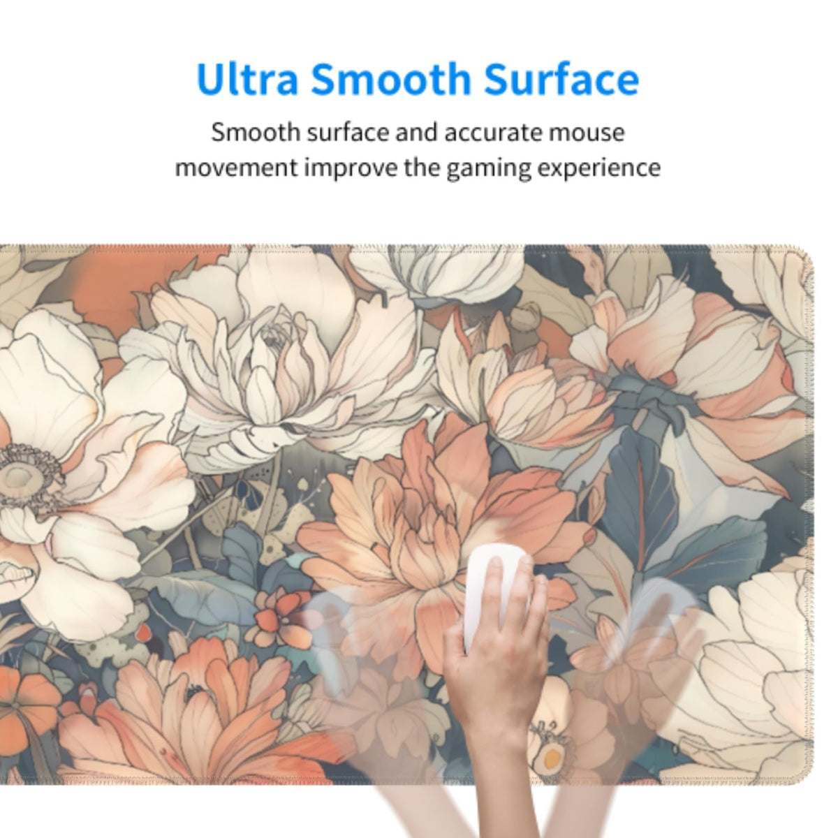 Japanese Floral Mouse Pad XL 31.5 X 11.8 Inch Minimalist Aesthetic Art White Coral Pink Flower