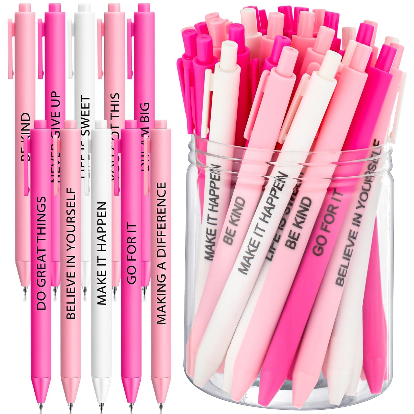 Crtiin 50 Pcs Inspirational Pens Bulk Powder Colors, Motivational