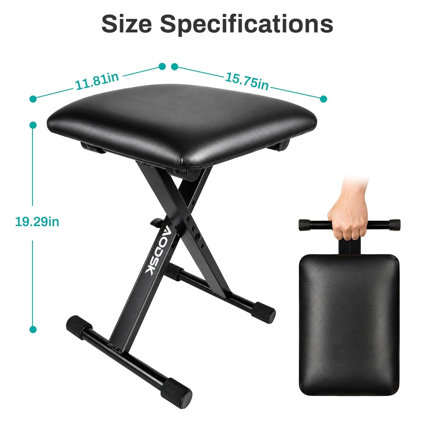 AODSK Keyboard Bench X-Style Cushion Padded,Piano Bench Adjustable Collapsible Stool Chair