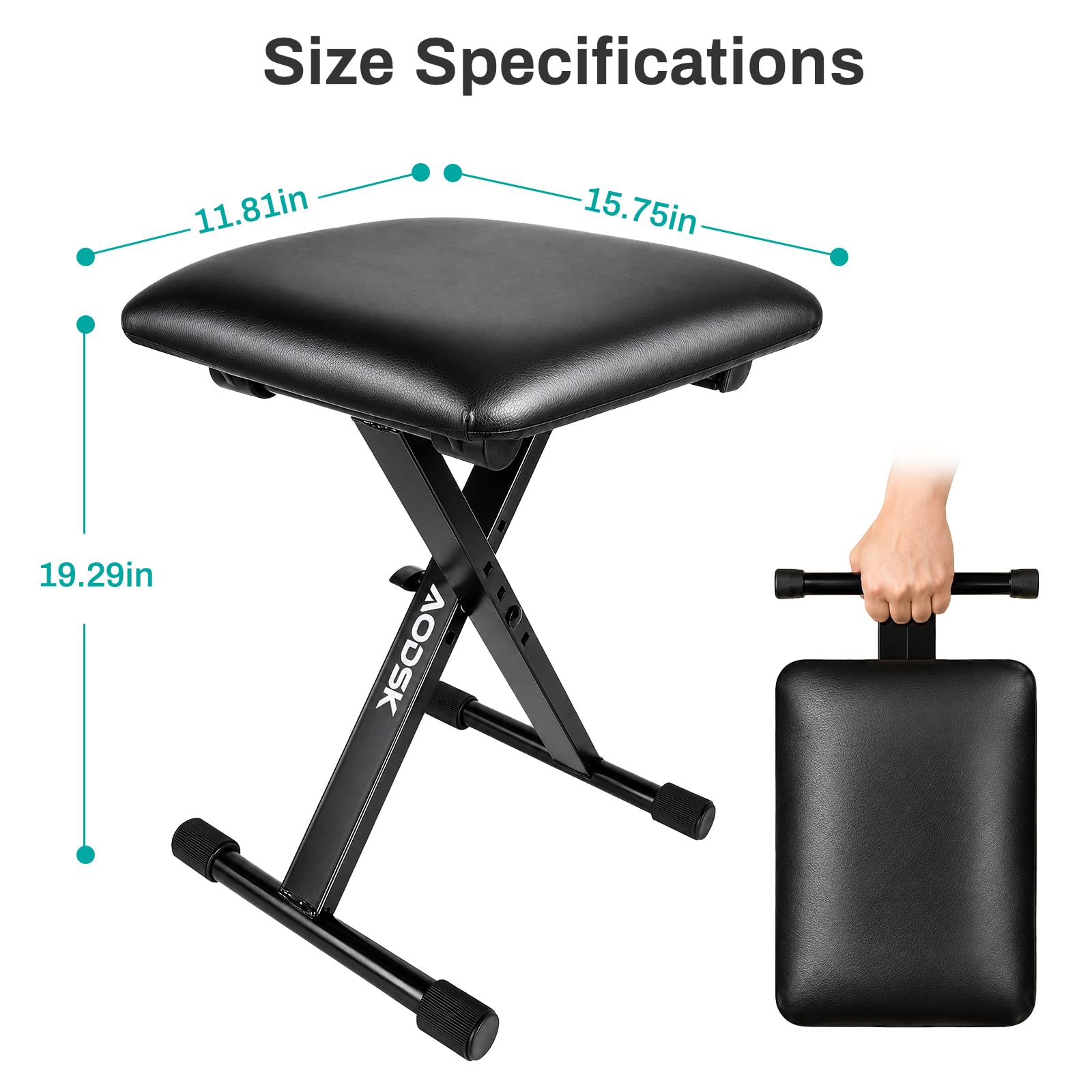 AODSK Keyboard Bench X-Style Cushion Padded,Piano Bench Adjustable Collapsible Stool Chair