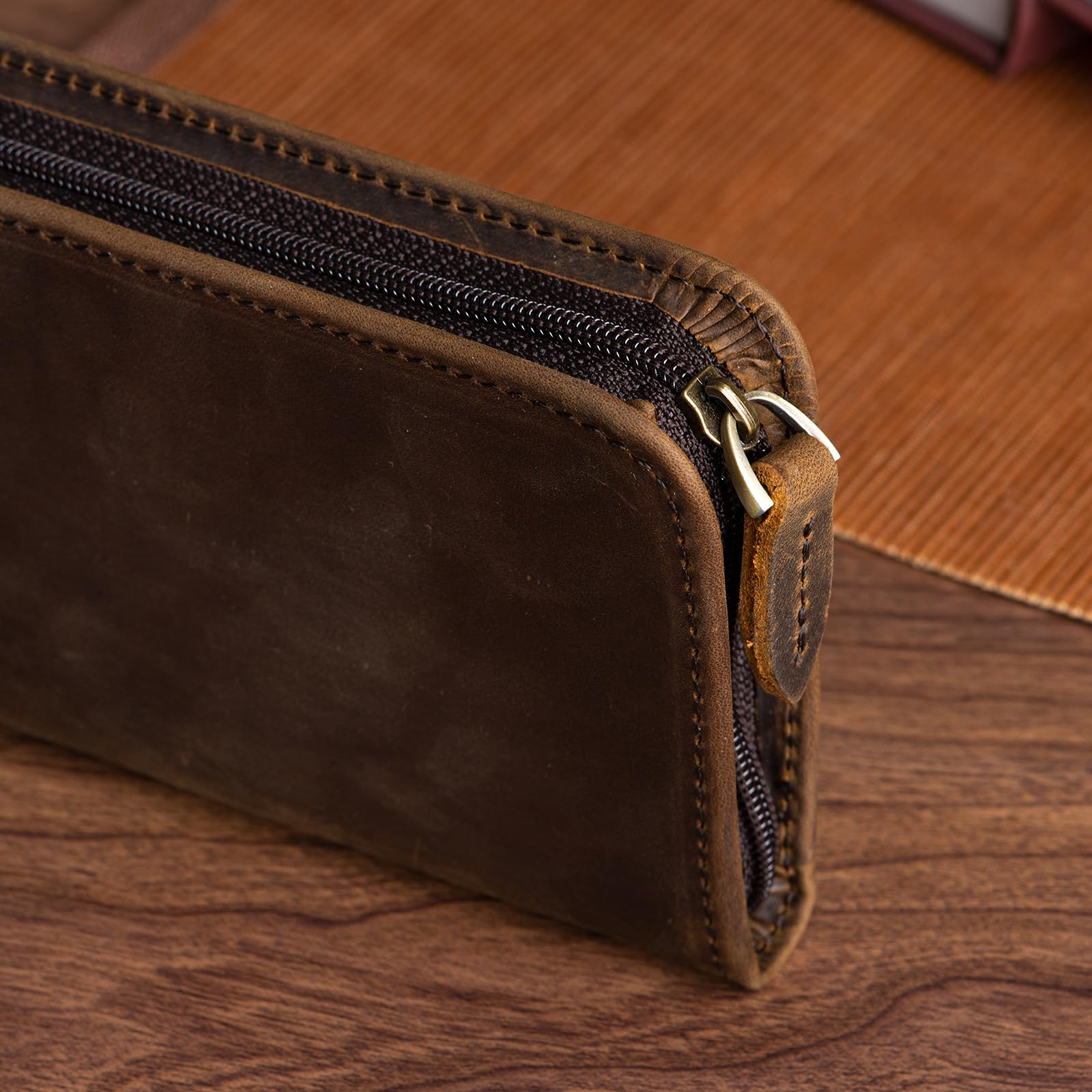 Lanxivi Vintage Leather Fountain Pen Case 3 Divided Slots, Zippered Pen Case Pouch, Handmade