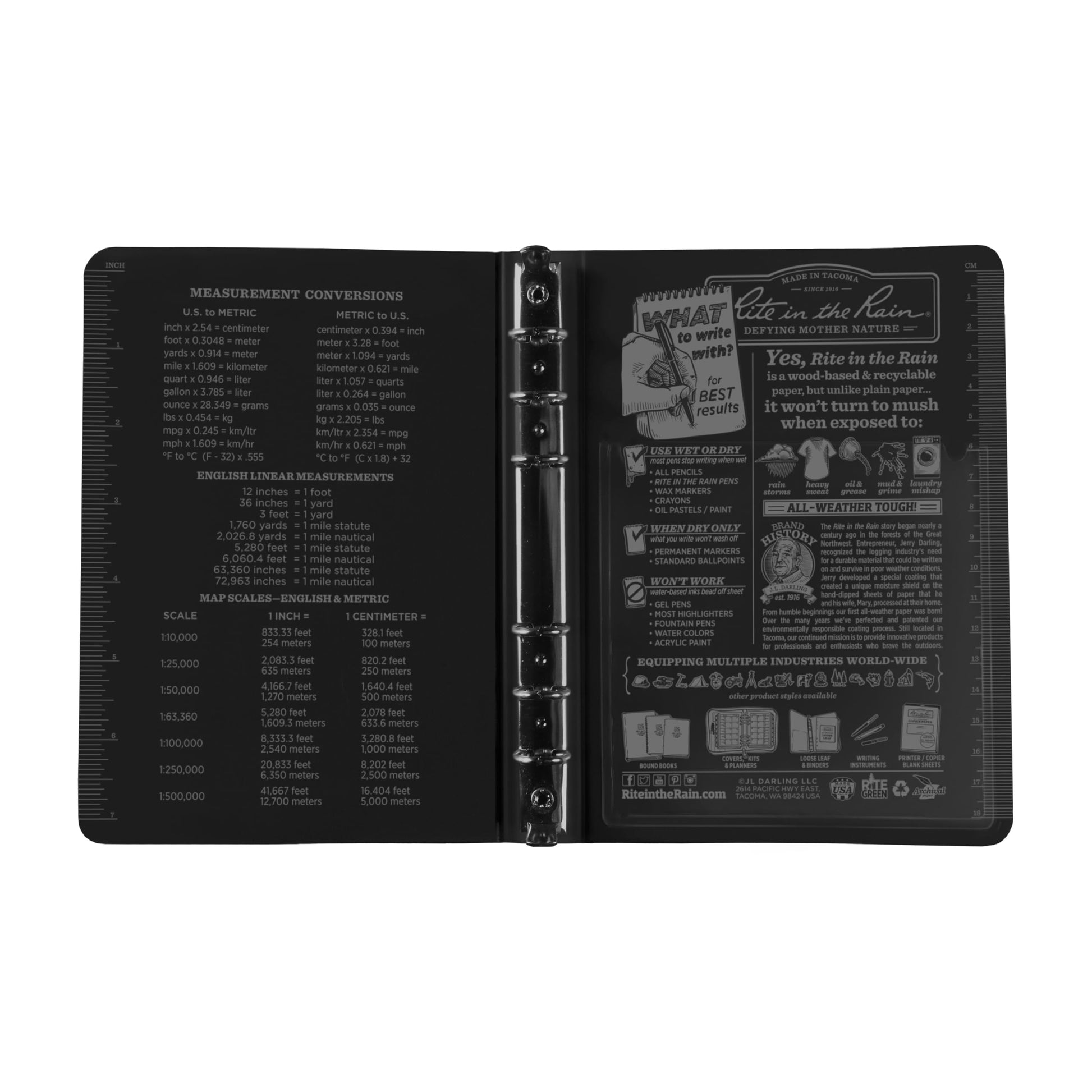 Rite in the Rain Weatherproof 1/2" Ring Binder, 5.625" x 7.875", Black Binder (No. 7200)