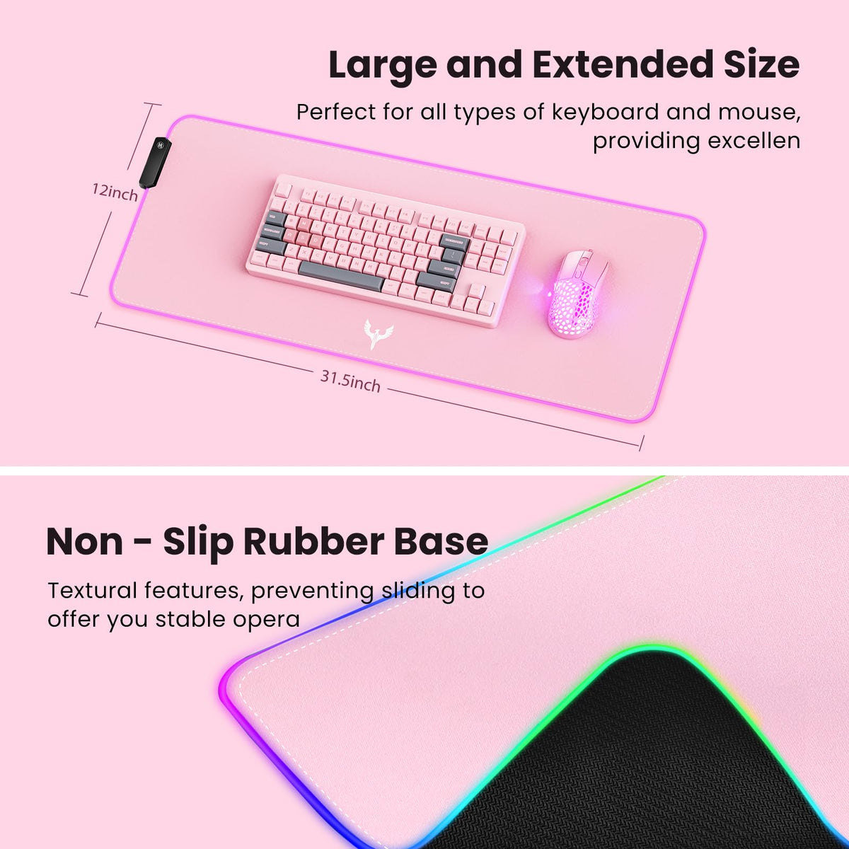 BladeHawks RGB Gaming Mouse Pad Extra Large Extended 31.5x12 Inch-Pink