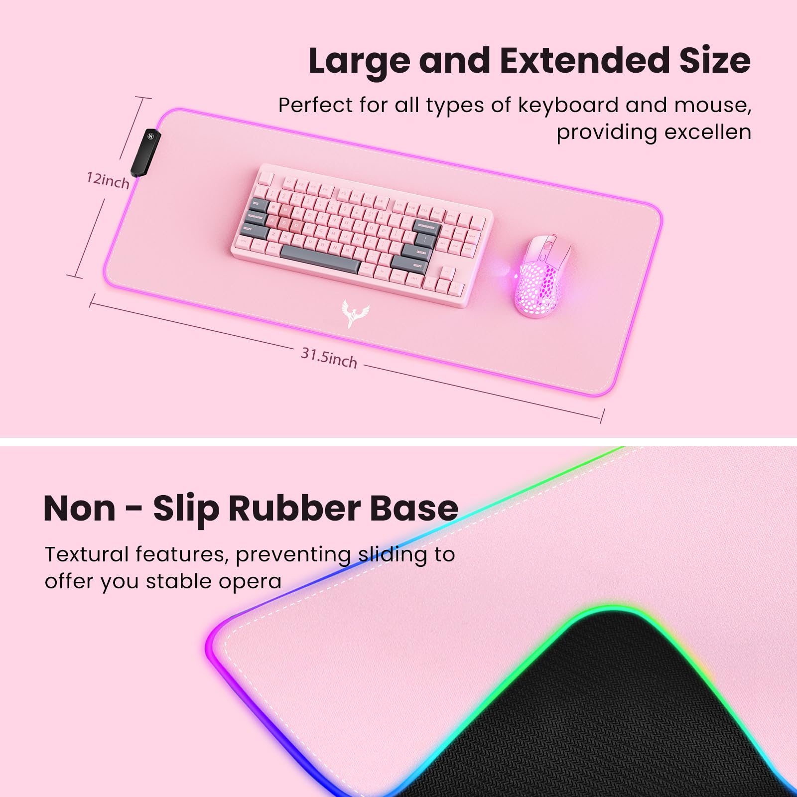 BladeHawks RGB Gaming Mouse Pad Extra Large Extended 31.5x12 Inch-Pink