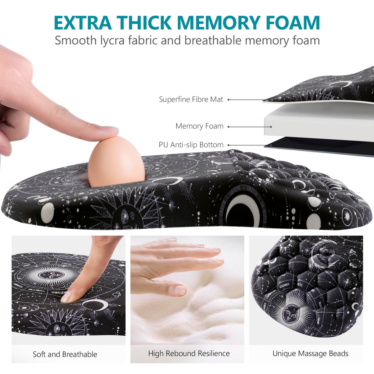 Laokiiy Ergonomic Mouse Pad Wrist Rest, 15° Memory Foam, Non-Slip PU Base