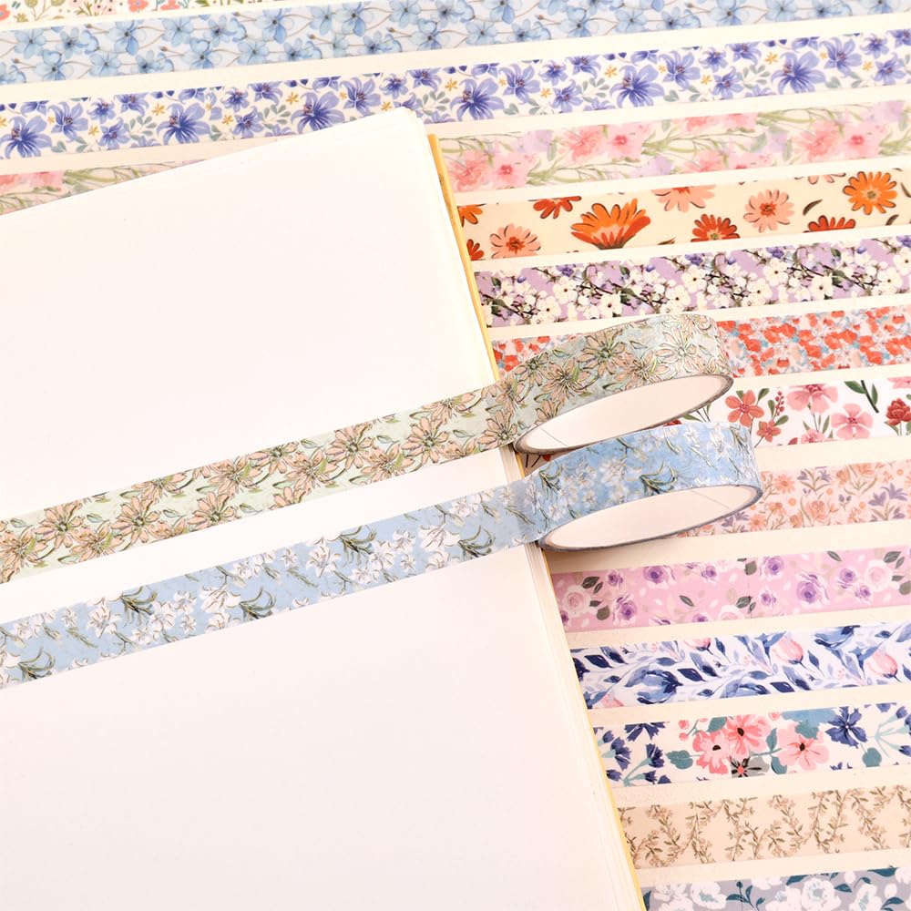 icceemee 60 Rolls Flowers Theme Washi Tape Set with Different Colorful Patterns, Writable