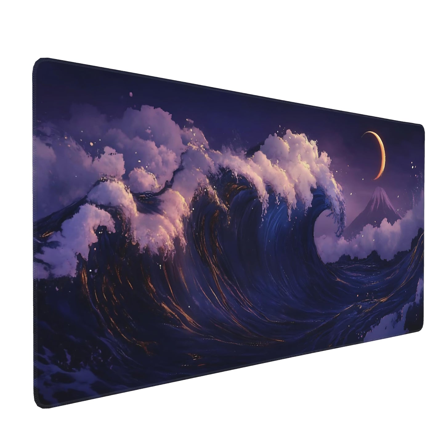 Aesthetic Kanagawa Great Wave Gaming Mouse Pad, Deep Blue Japanese Desk Mat with Anti-Slip Base &