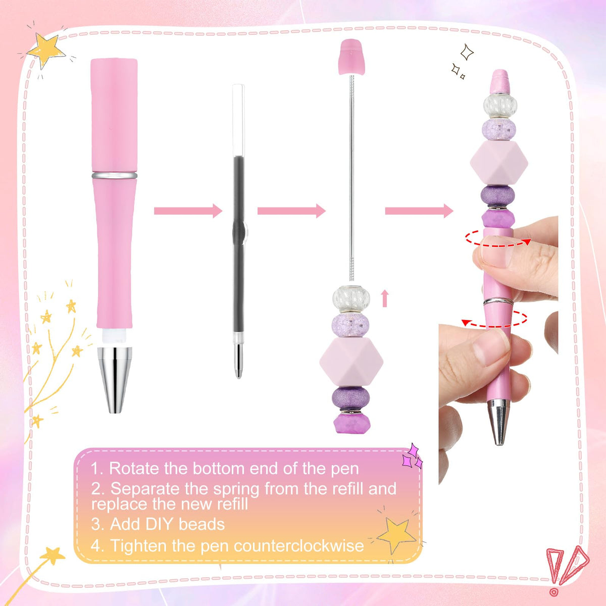 Kosiz 150 Pcs Plastic Beadable Pen Bulk, Candy Colors