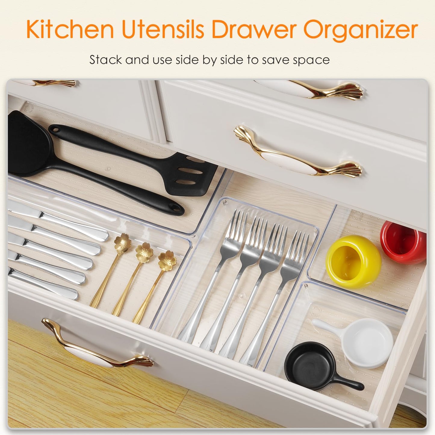 Criusia Drawer Organizer, 18 Pack Large Clear Plastic Kitchen Drawer Organizers Set, 6 Size