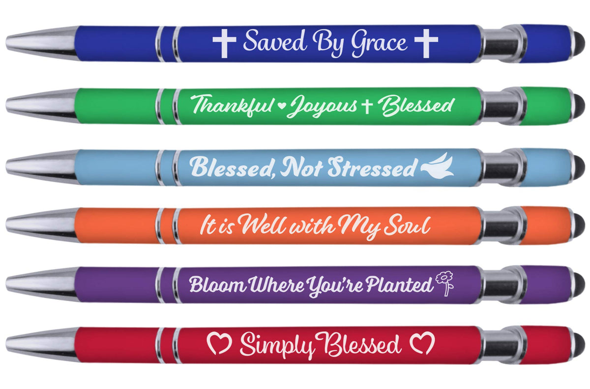 Greeting Pen Christian Inspirational Pen Set with Soft Touch Coated Metal and Stylus 6 pack 36091