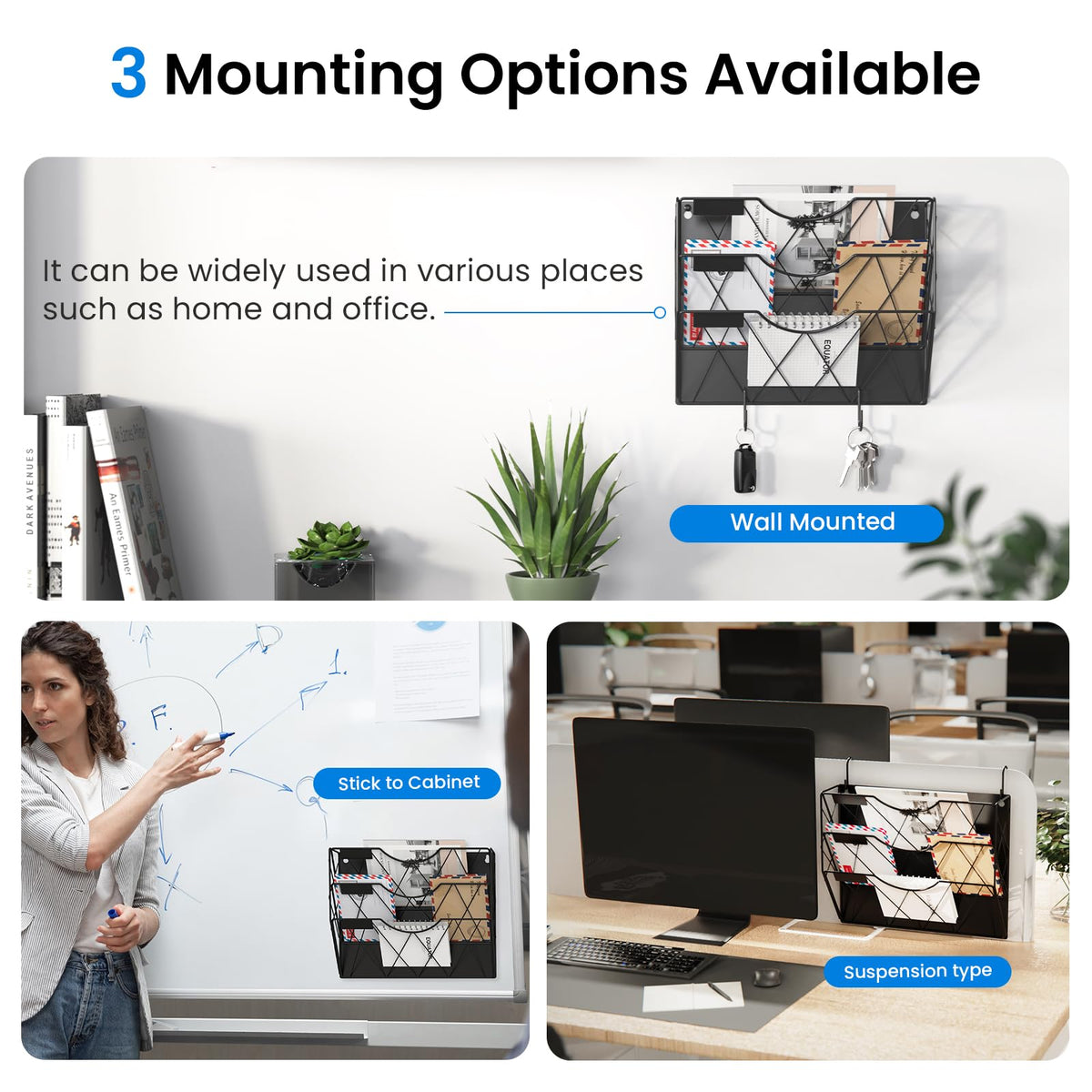 Patvingot Strong Magnetic File Holder, 3-Tier No-Drill Organizer