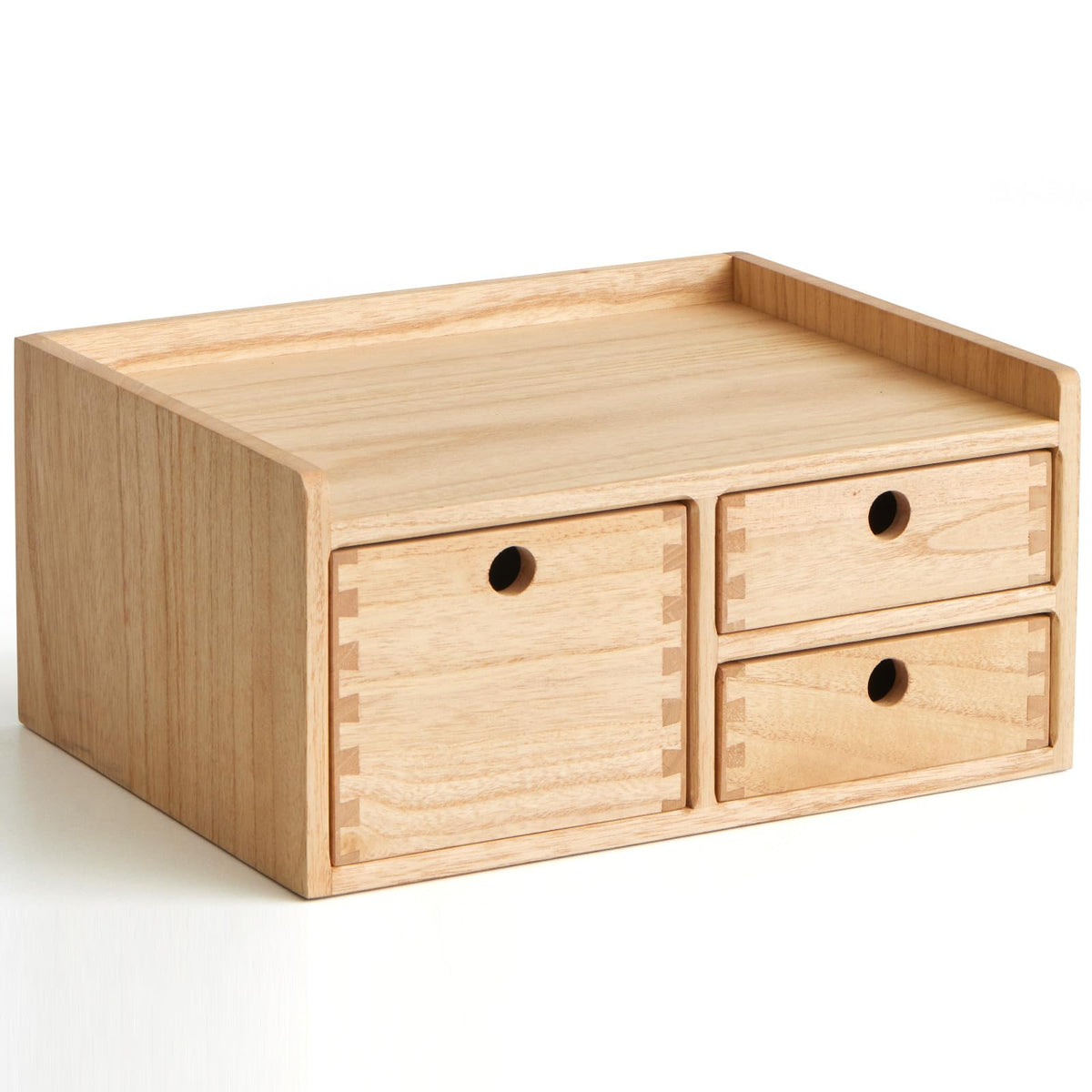 KIRIGEN Wooden Desk Organizer with 3 Drawers and Top Tray Natural DT1D3C-NA