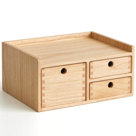 KIRIGEN Wooden Desk Organizer with 3 Drawers and Top Tray Natural DT1D3C-NA