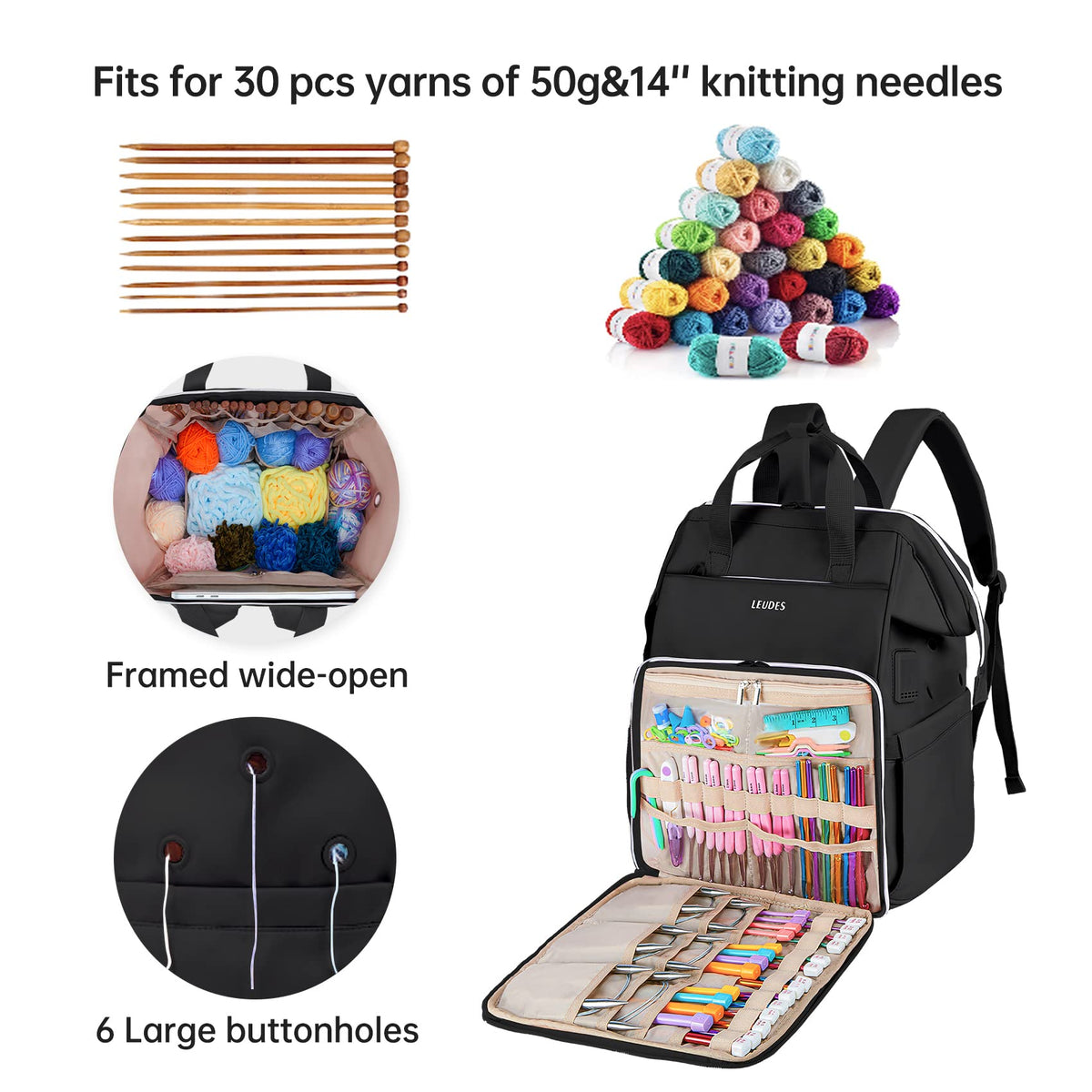 Leudes Crochet Bag Backpack for Yarn Storage Tote Travel Large Knitting Bag