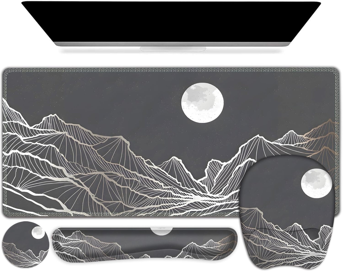 Large Mouse Pad, Keyboard Wrist Rest Set, Ergonomic Mouse Pad with Wrist Support, Desk Mat with