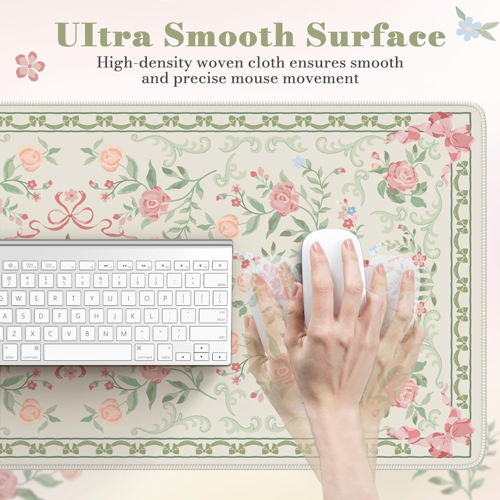 HAOCOO Cute Green Bow Desktop Mat, 35.4" x 15.7" Keyboard Pad for Office