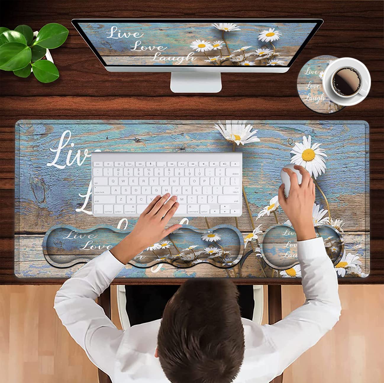 Mouse Pad Set, Large Gaming Mouse Pad + Keyboard Wrist Rest Support + Mouse Wrist Rest Non-Slip