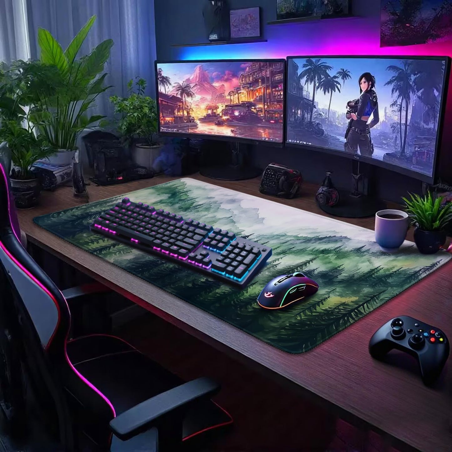 Mcapirivo Misty Forest Mountain Gaming Mouse Pad Desk Mat 31.5"x15.7"