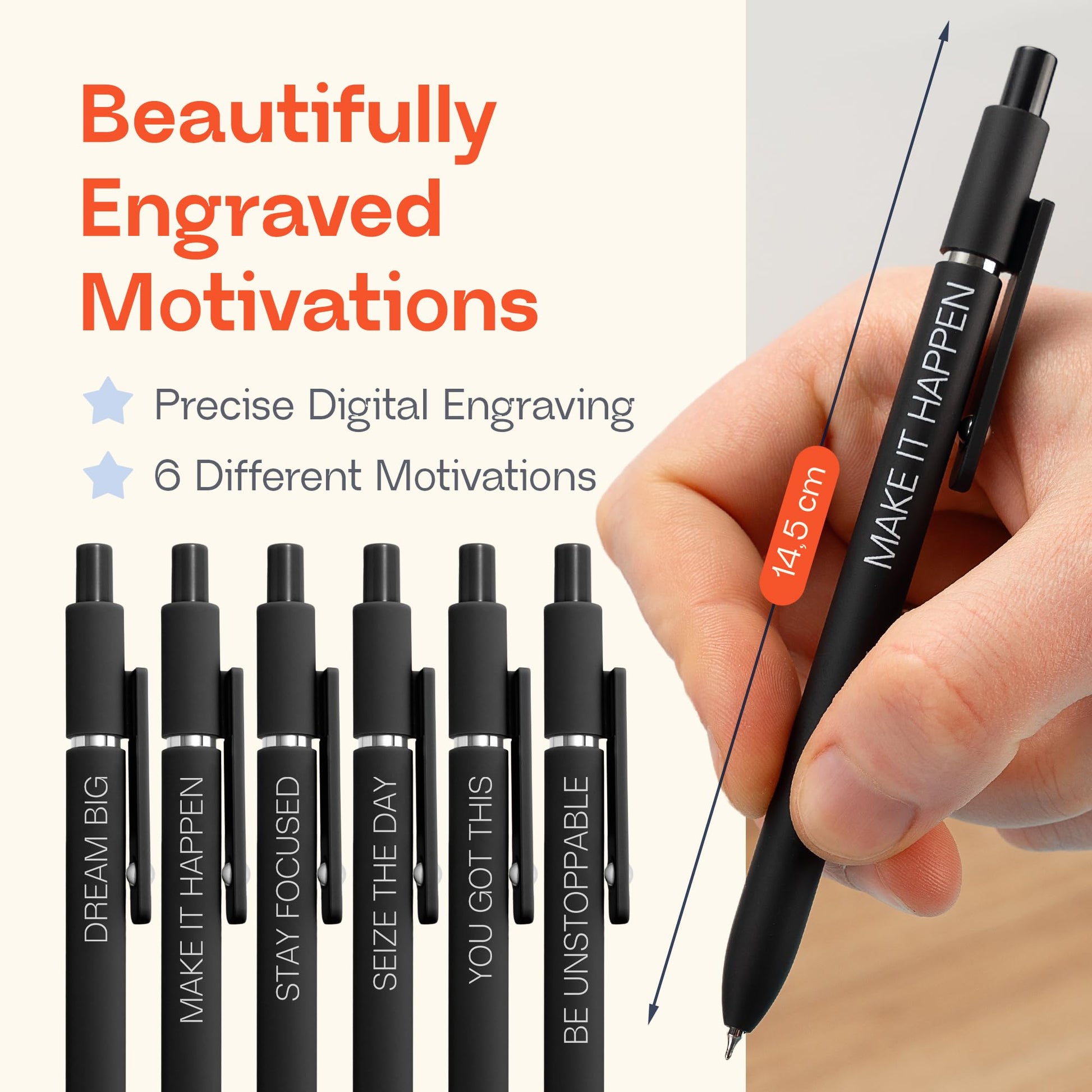 BETTER TOGETHER Achievers Inspirational Gel Pens, 6 Pack Black 0.5mm Fine Point, Quick Dry Black