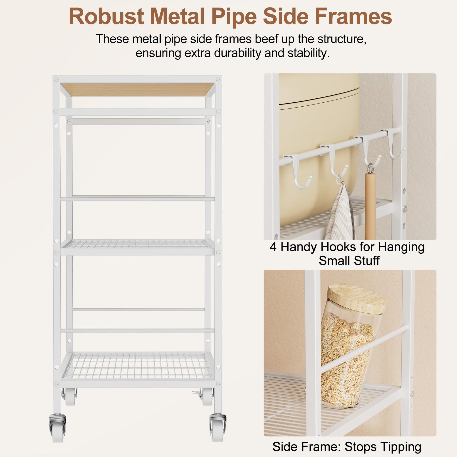 3 Tier Rolling Kitchen Microwave Cart, Utility Cart , Microwave Stand White