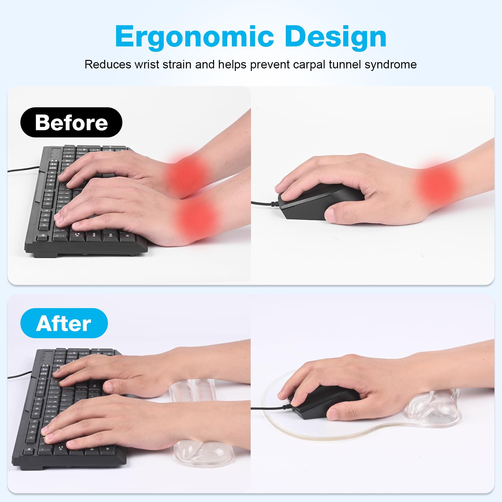 Laokiiy Gel Wrist Rest Mouse Pad Set, Ergonomic Support for Office Gaming