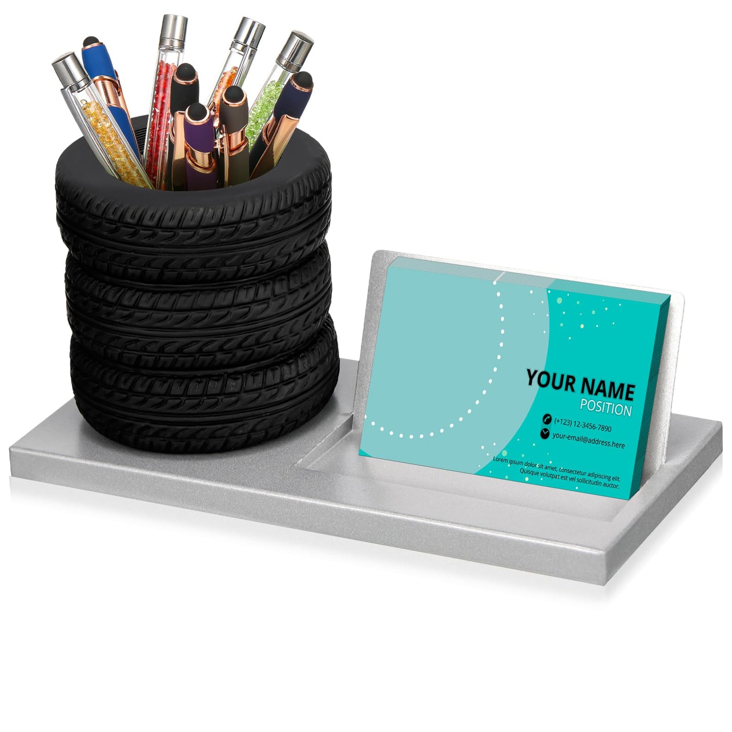 Eersida Tire Pencil Pen Holder Metal Card Holder Decor, Gray, 7.5 Inch