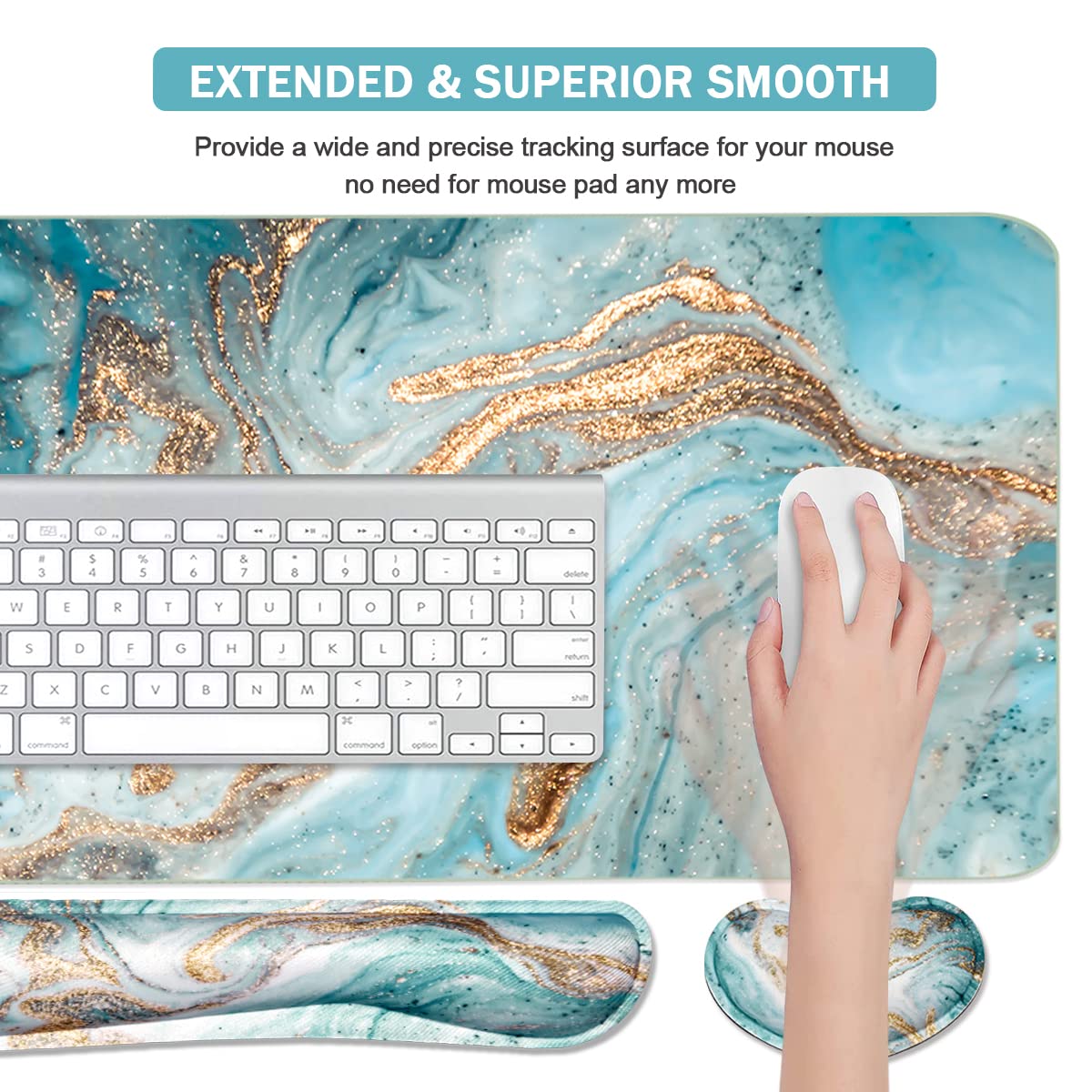 Keyboard Mouse Pad Set, Extended Mouse Pad+Keyboard Wrist Rest Support, Memory Foam Ergonomic Easy