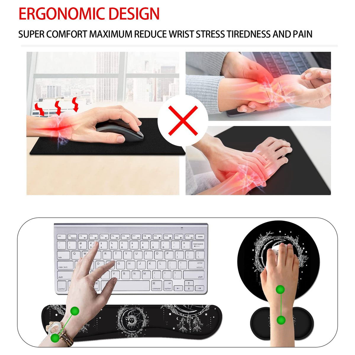 Keyboard Wrist Rest and Mouse Pad Wrist Rest Set with Coasters [4Pcs], Ergonomic Support, Non-Slip