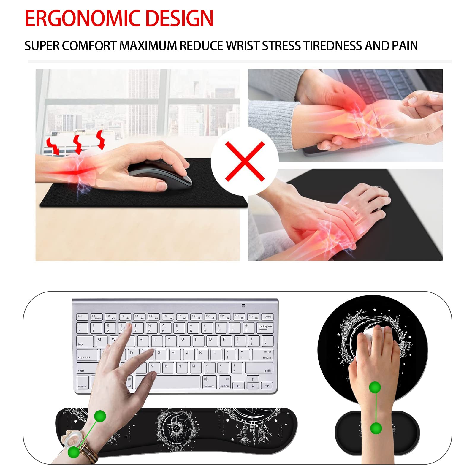 Keyboard Wrist Rest and Mouse Pad Wrist Rest Set with Coasters [4Pcs], Ergonomic Support, Non-Slip