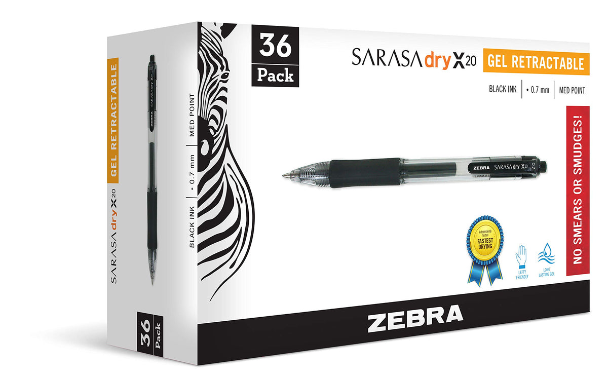 Zebra Pen SARASA X20 Retractable Gel Pen, Black Ink, 0.7mm, 36-Pack