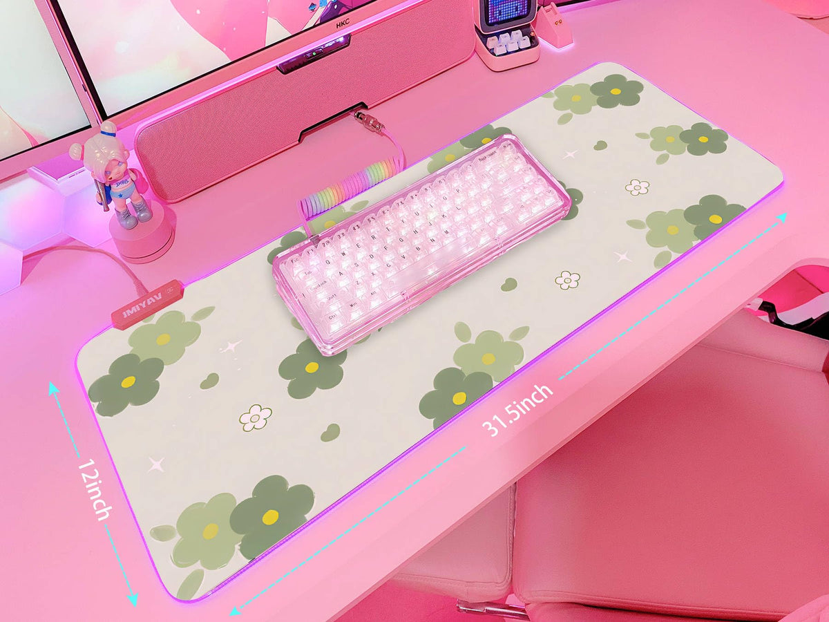JMIYAV Pink RGB Gaming Mouse Pad 31.5x12 Inch PC XL Large Extended Glowing Led Light Up Desk Pad
