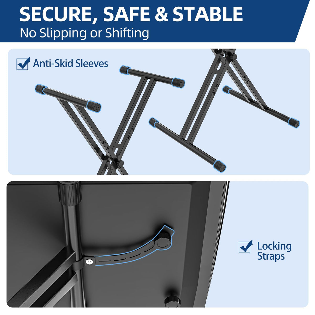 GLEAM Keyboard Stand, Iron Digital Piano Stand with Locking Straps - Heavy Duty, Double X Style