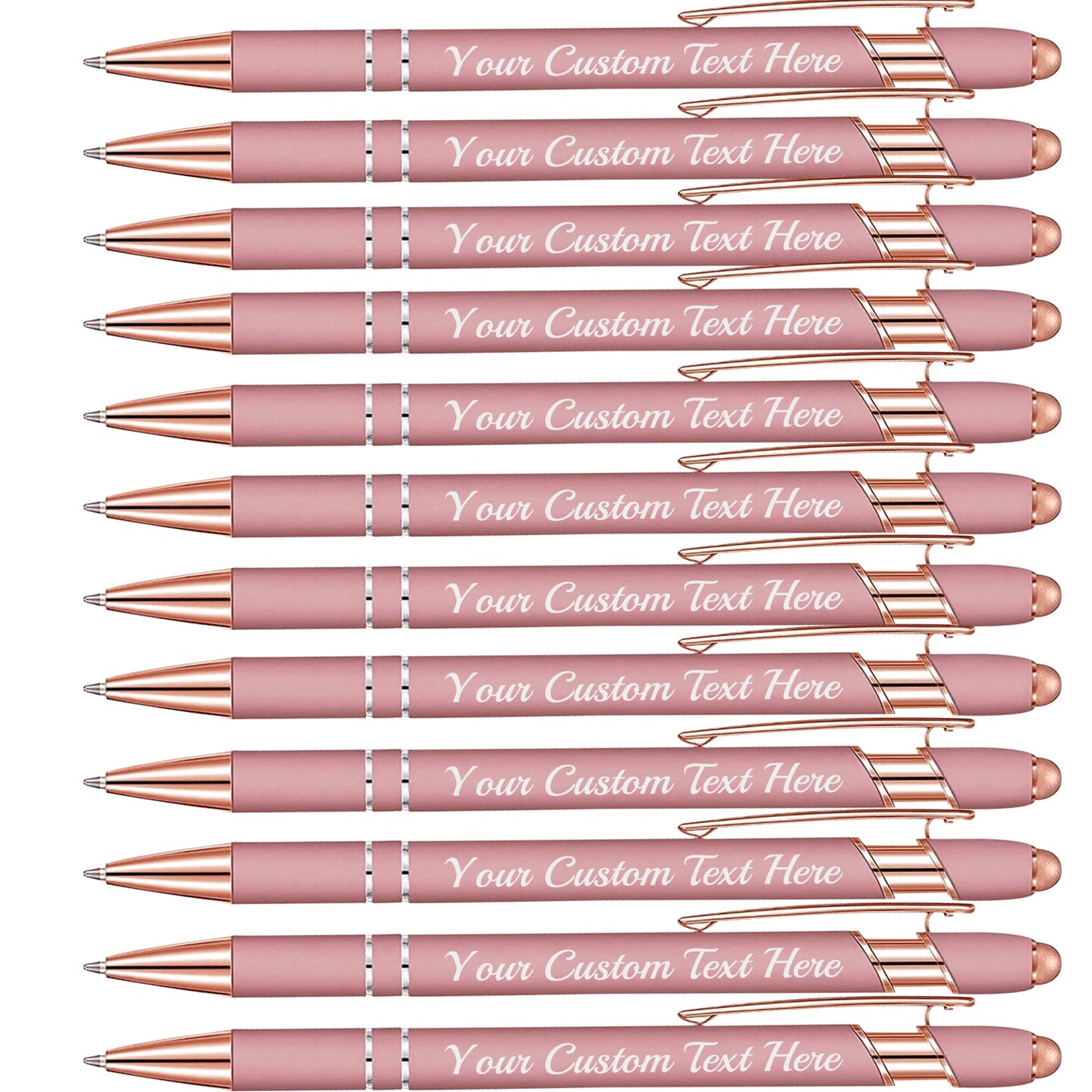 Personalized Pens Rose Gold in Bulk with Stylus Tip, Custom Engraving Pens, Soft Touch Ballpoint