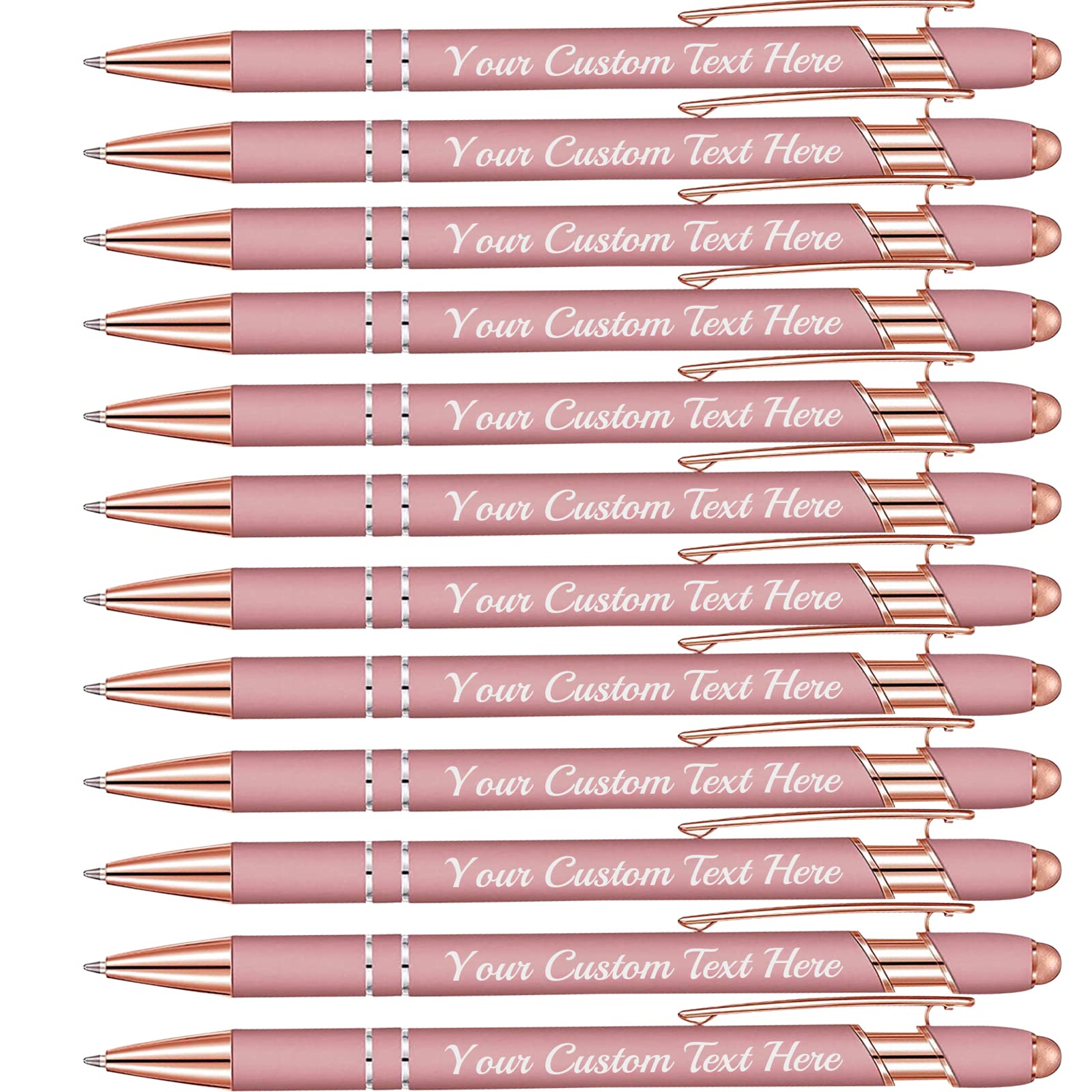 Personalized Pens Rose Gold in Bulk with Stylus Tip, Custom Engraving Pens, Soft Touch Ballpoint