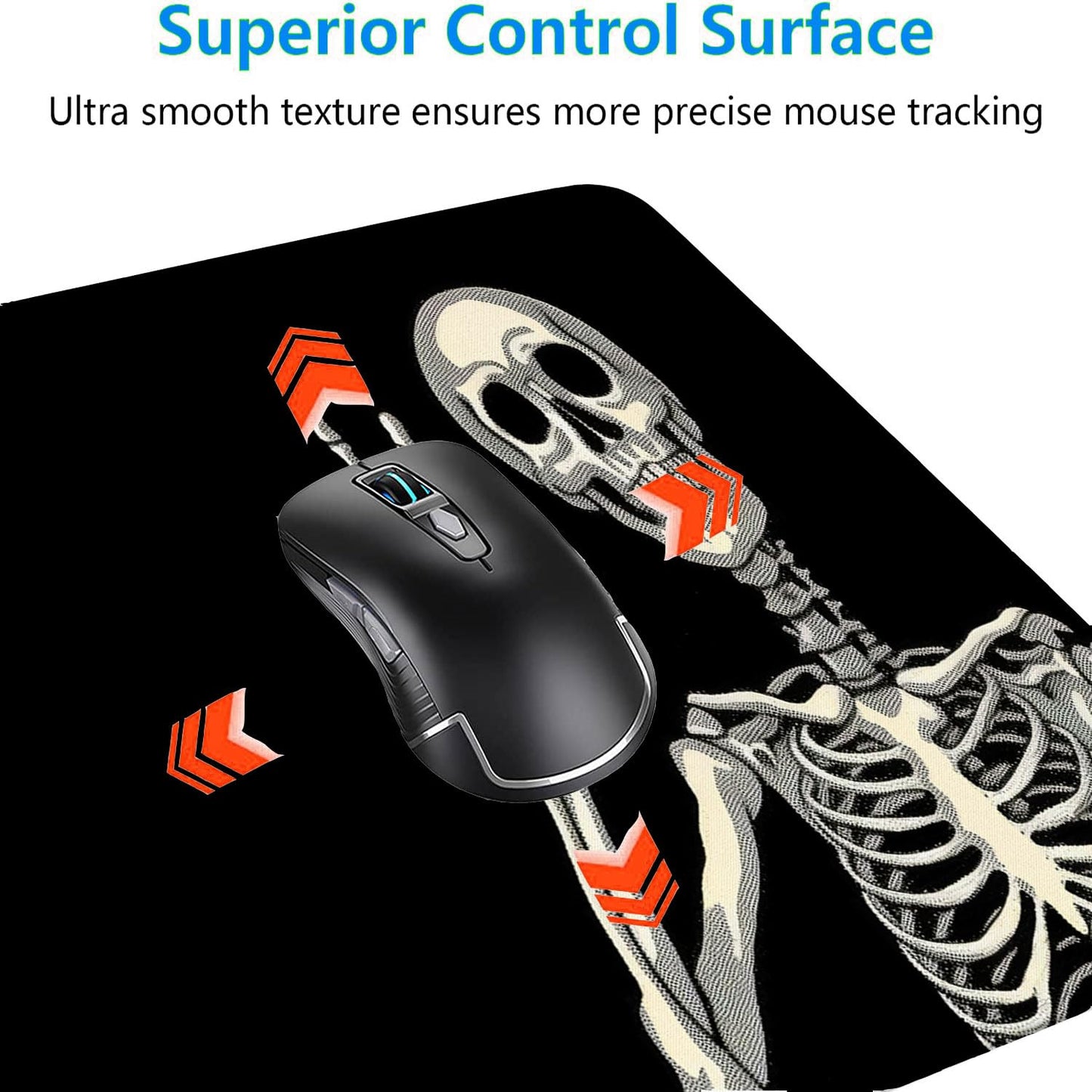 Skull Skeleton Desk Pad Mouse Pad Funny Black Halloween Mousepad XL Large Gaming Mouse Pad Laptop