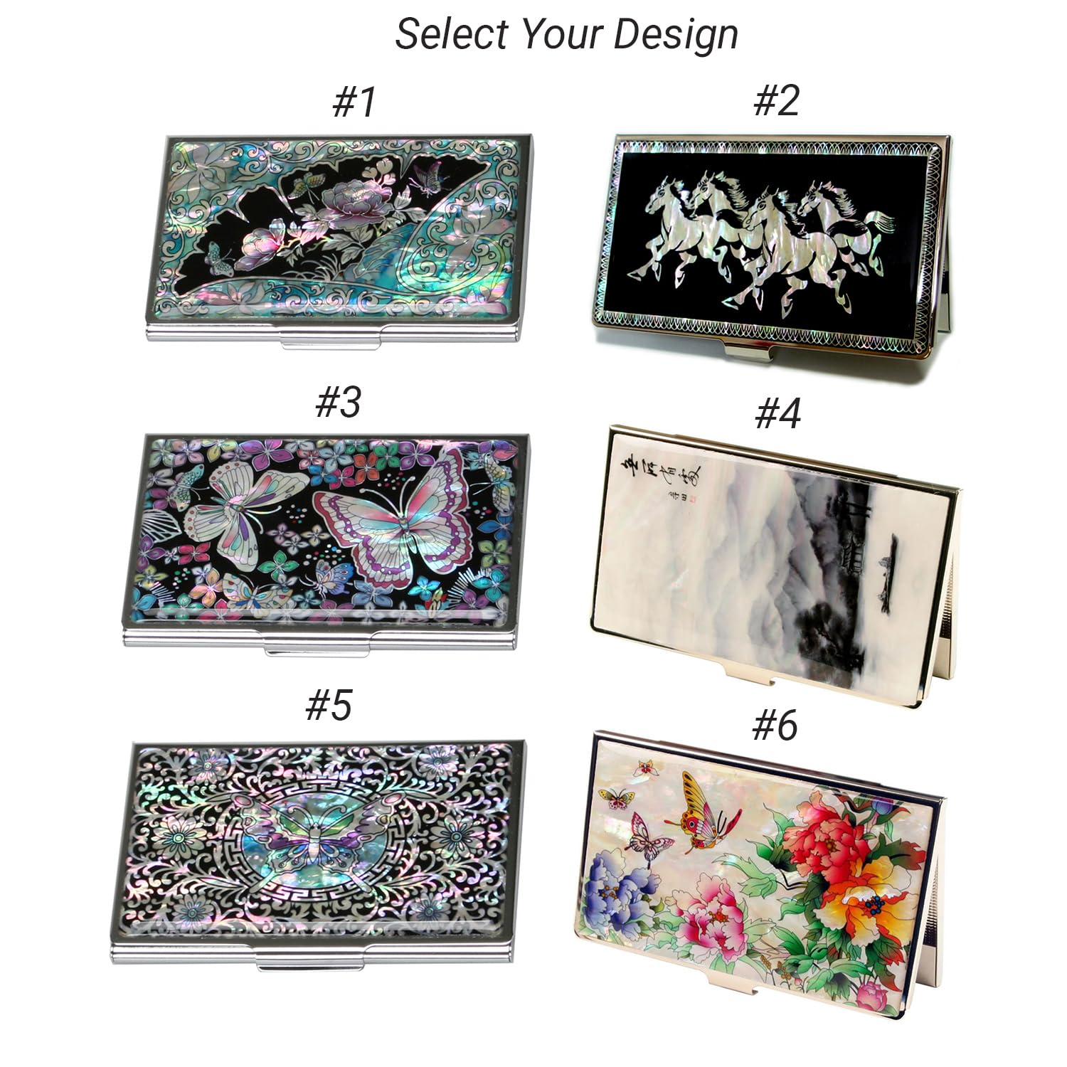 Antique Alive Mother of Pearl Design RFID Blocking Protection Business Card Case, Credit Card
