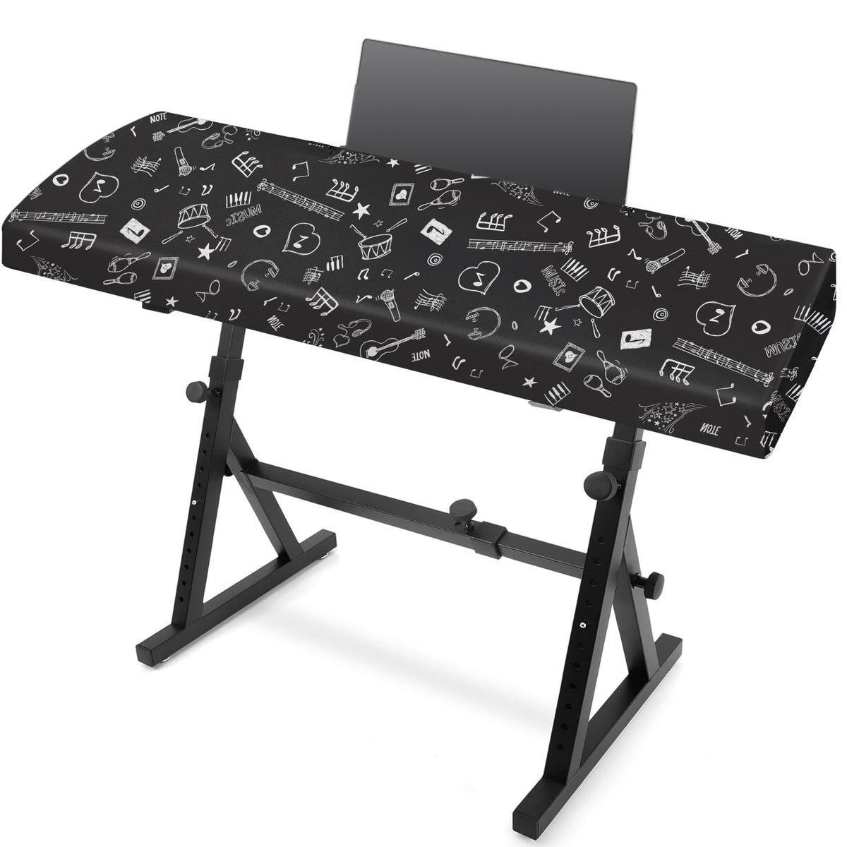 Explore Land 88 Keys Piano Keyboard Cover with Music Stand Opening, Symbols