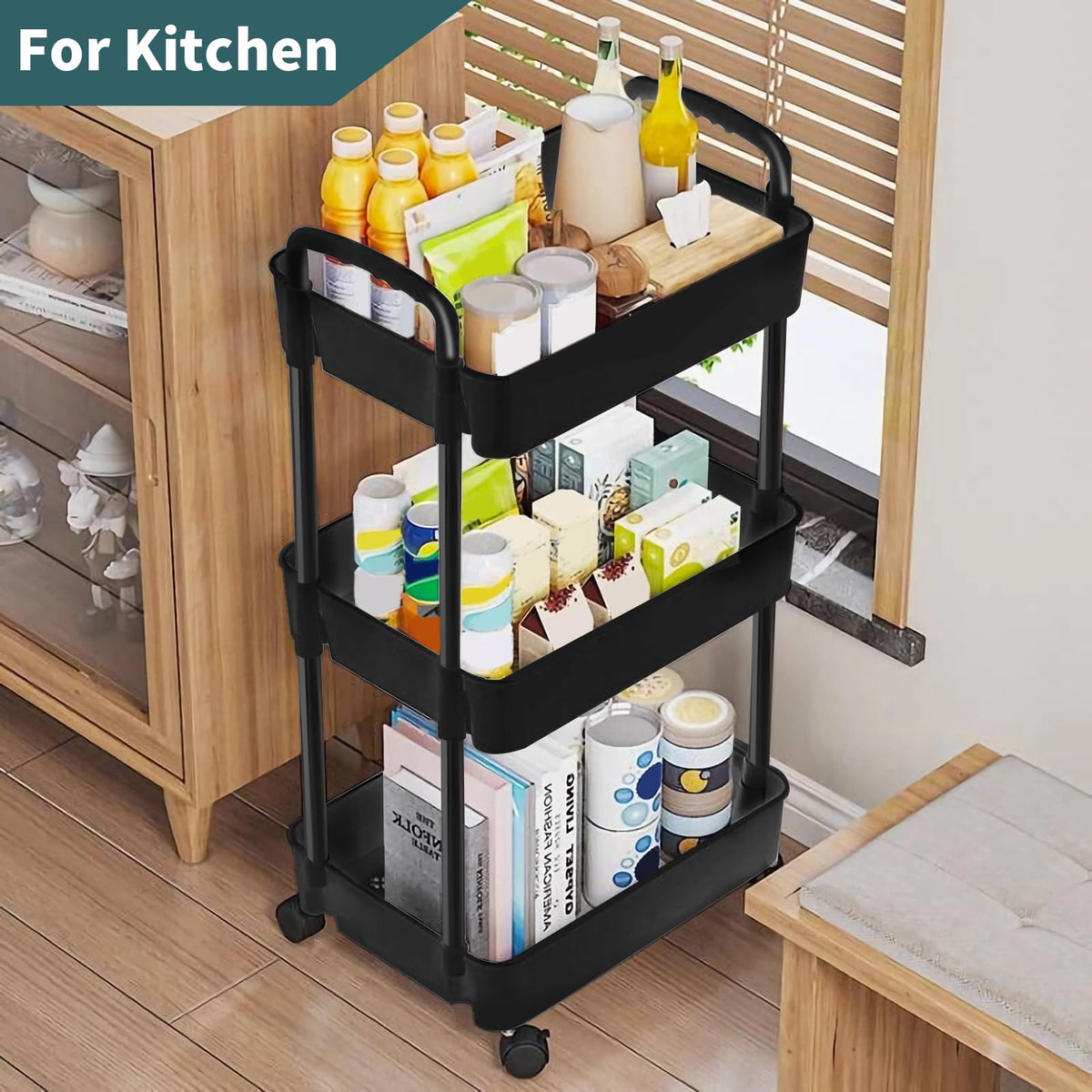 EZ COZY 3 Tier Rolling Cart, Plastic Diaper Cart Organizer with Wheels, Roller Cart for Diapers