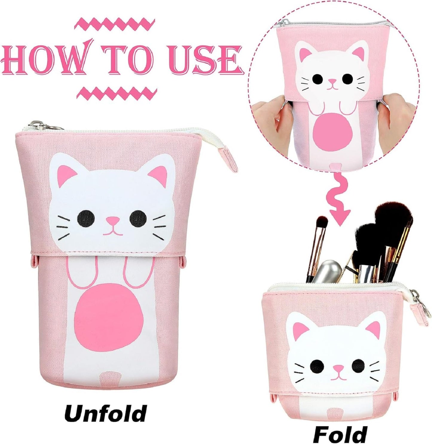 Outus 3 Pcs Standing Pencil Case, Gray, Black, White Cat