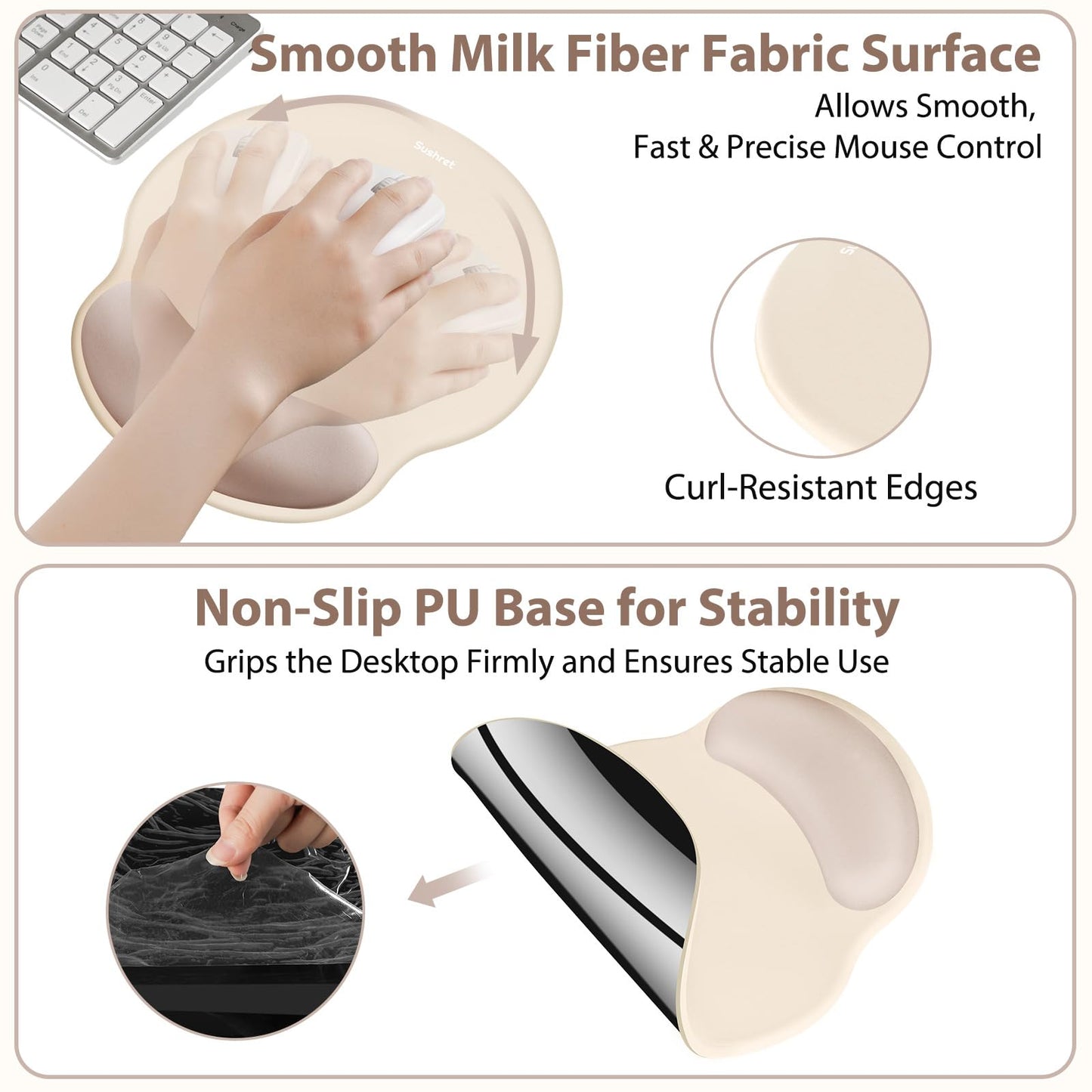 Sushret Mouse Pad and Keyboard Wrist Rest, 3-in-1 Gel Memory Foam Ergonomic Mouse Pad with Wrist