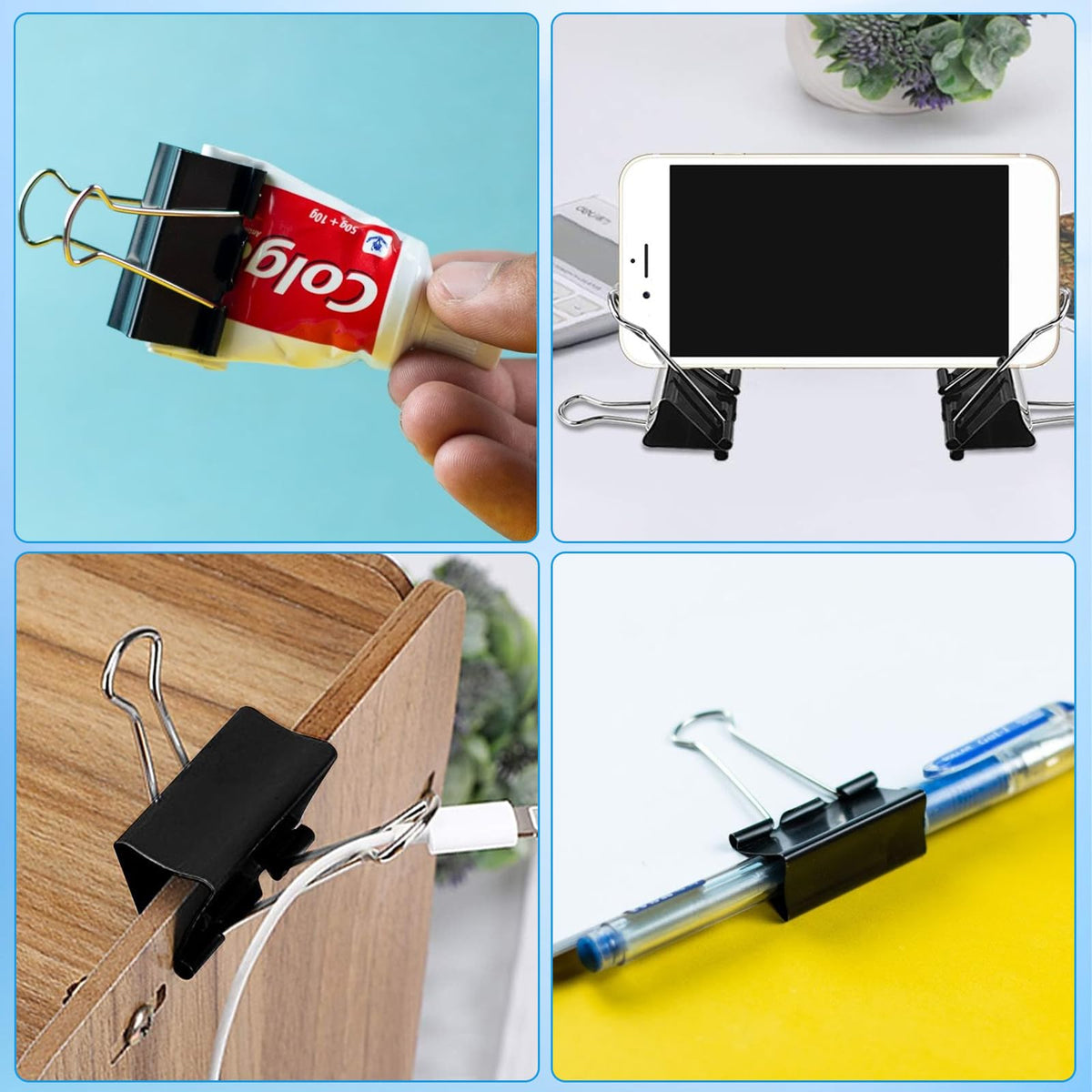 Binder and Paper Clips Set, 340 pcs Assorted Sizes in Container With Compartments - Silver Paper