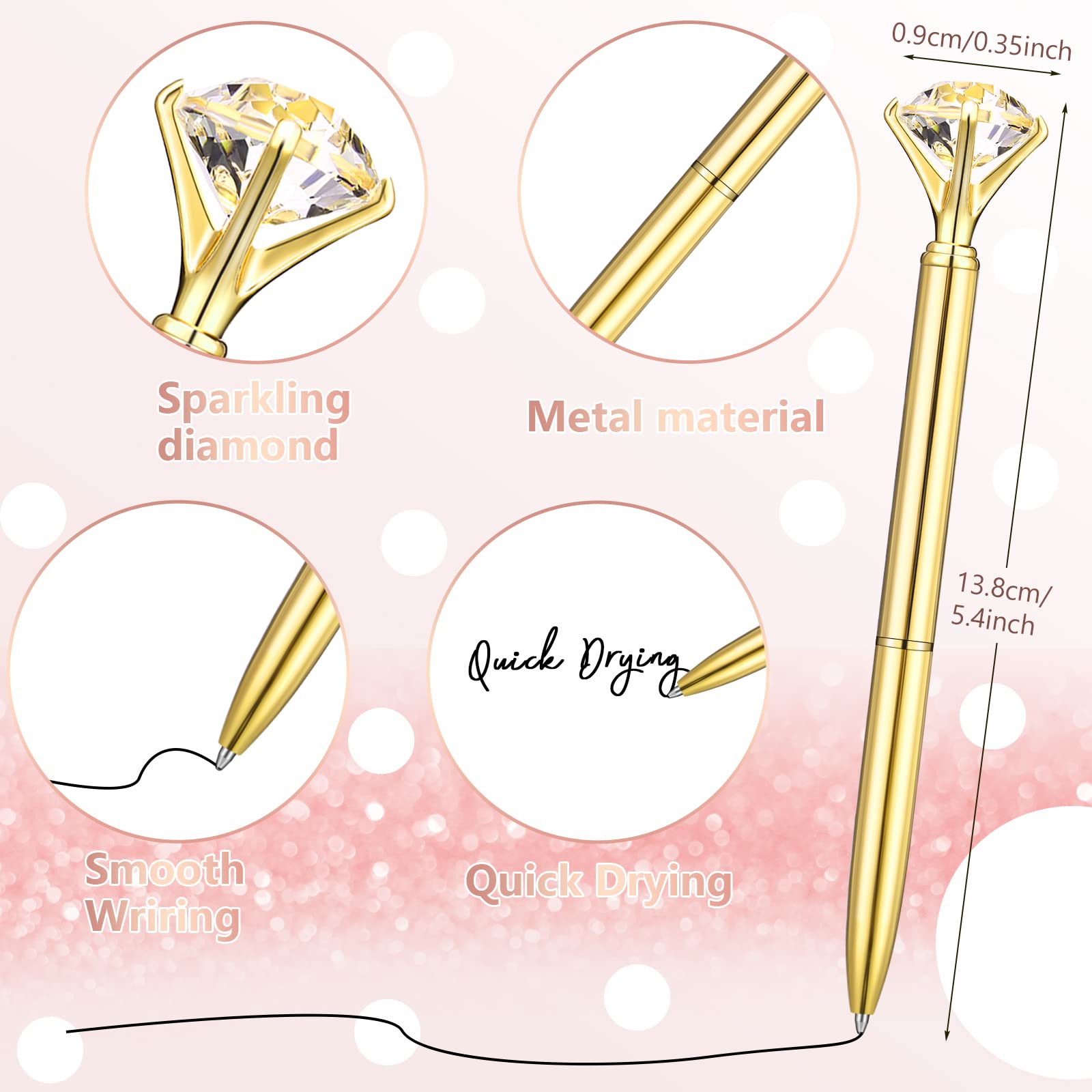 Leinuosen 50 Pcs Diamond Bridal Showers Pen Bulk, Gold