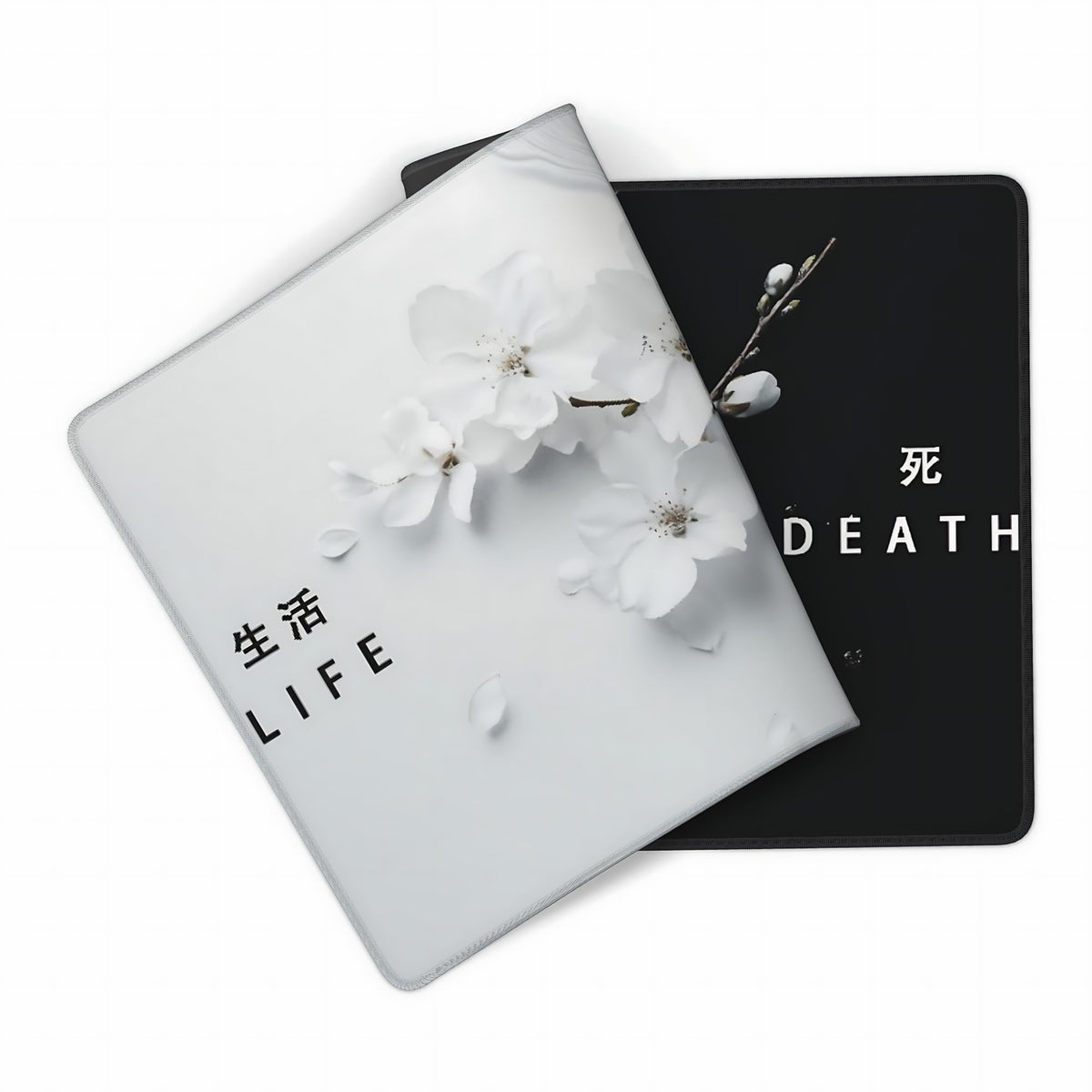 Floral Aesthetic Cherry Blossom Gaming Mouse Pad, Black White Japanese Desk Mat with Anti-Slip Base