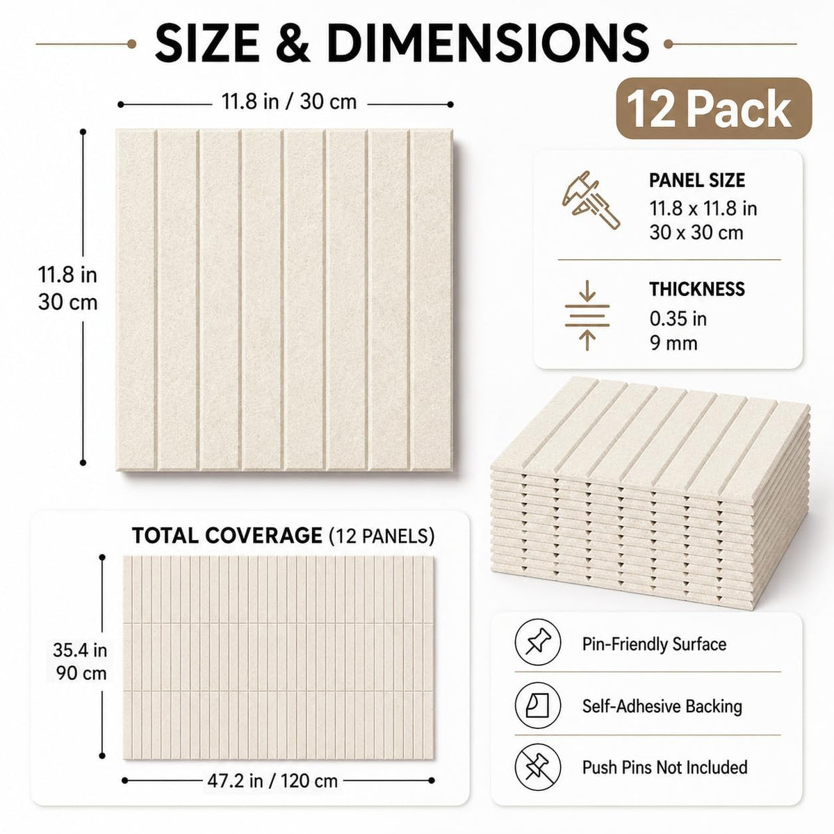 Baysola Stripe Felt Bulletin Board Tiles, Cork Board Alternative 48 x 36 in