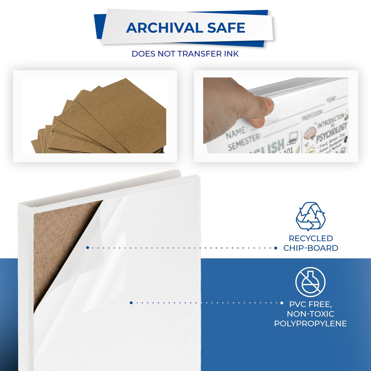 Samsill Durable 0.5 inch 3 Ring Binder, D Ring Binder, 100% Recycled Chipboard, White, 4 Pack