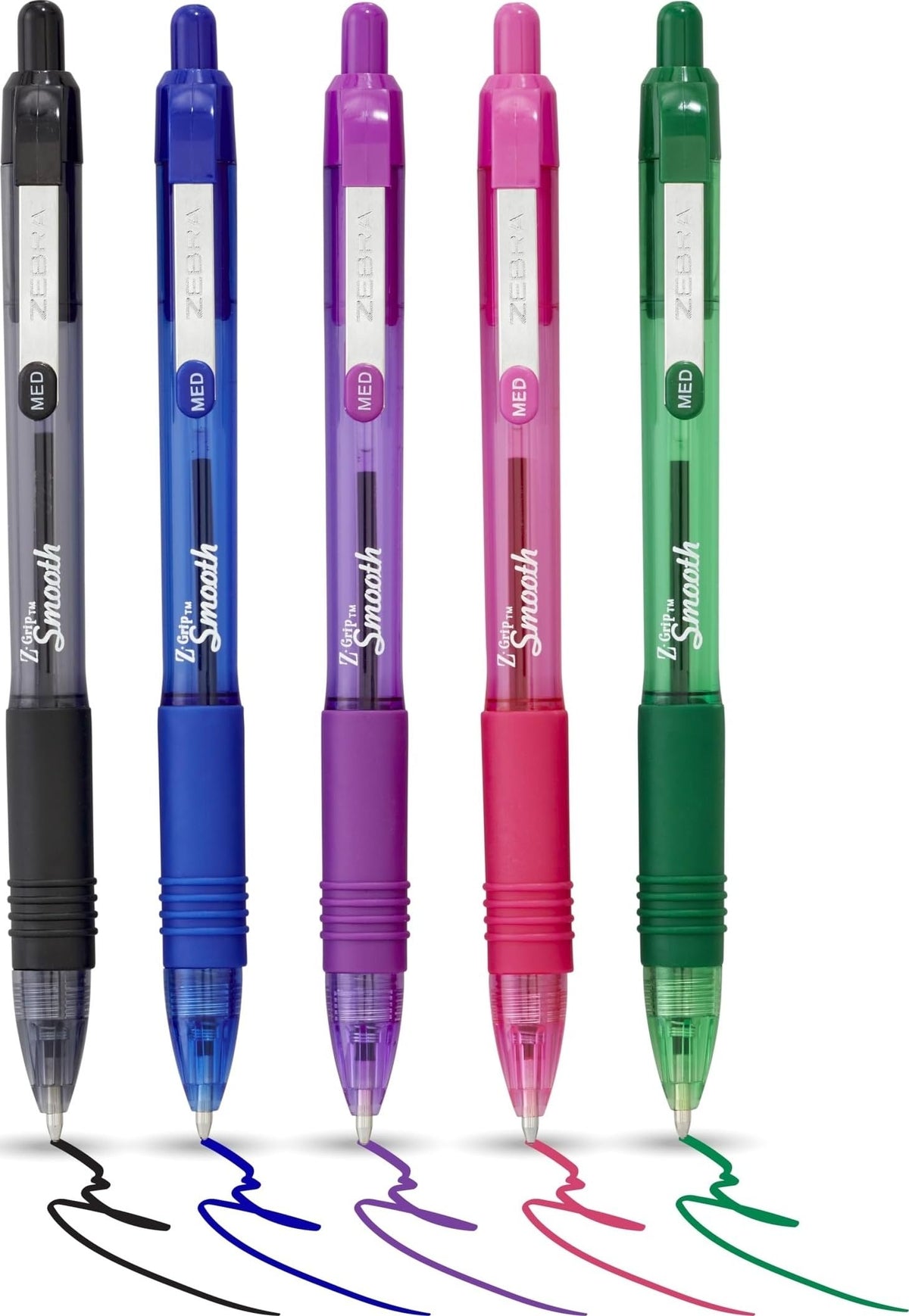 Zebra Pen Z Grip Smooth Multi- Coloured & Black Ballpoint Pens, Smooth & Comfortable Retractable