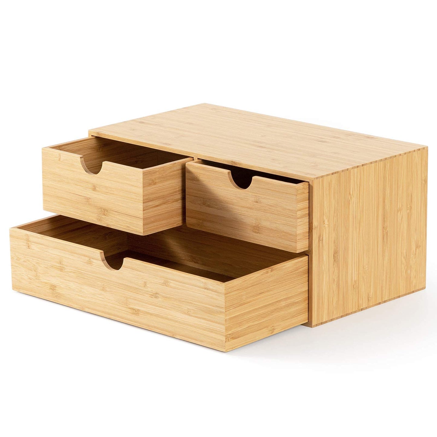 Bamboo Desk Organizer with Drawers, 3-Drawer Desktop Storage Box