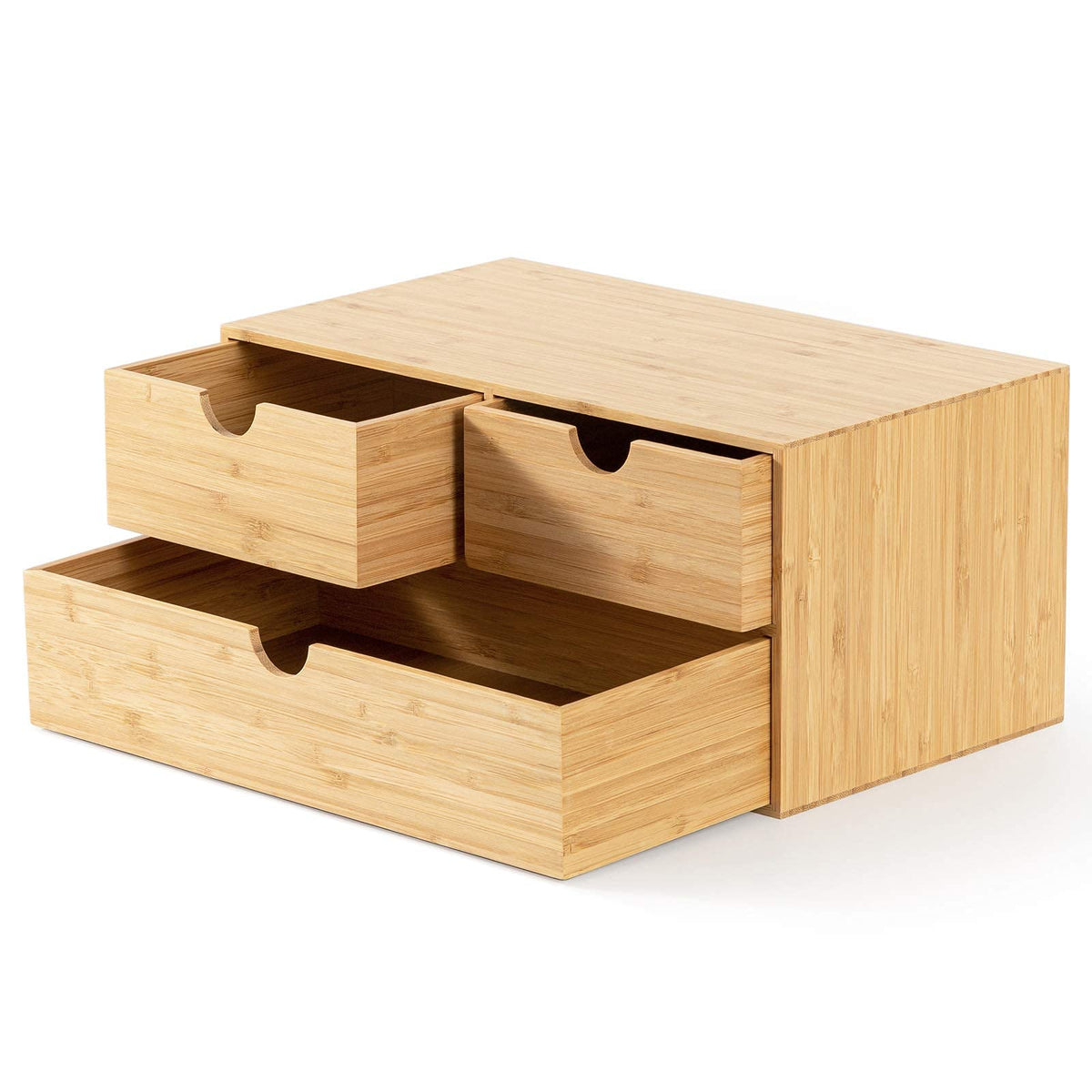 Bamboo Desk Organizer with Drawers, 3-Drawer Desktop Storage Box