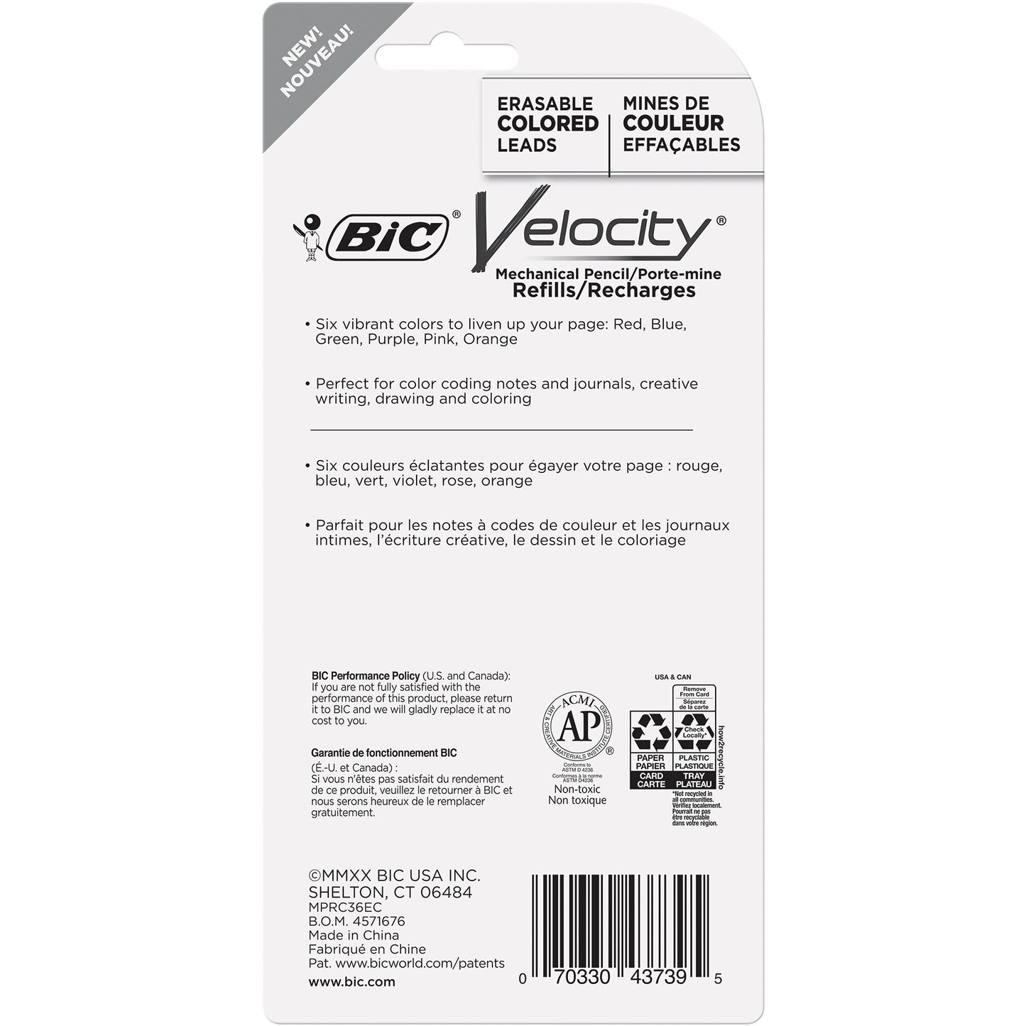 BIC Velocity Colored Lead Mechanical Pencil Refills, 36-Count, Medium Point